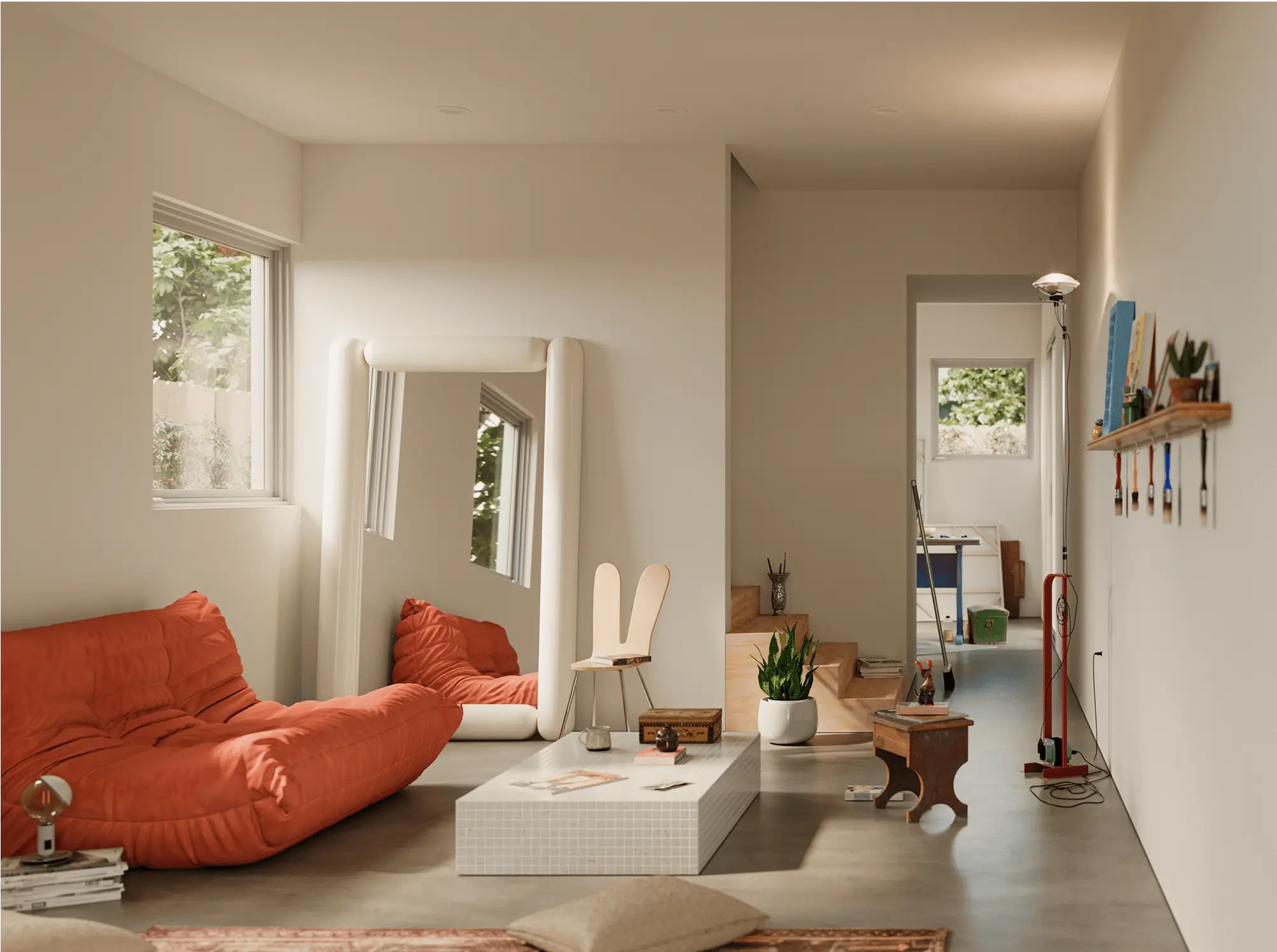 Type Five SFH stylish interior living space with high ceilings, quality materials and thoughtful architectural details